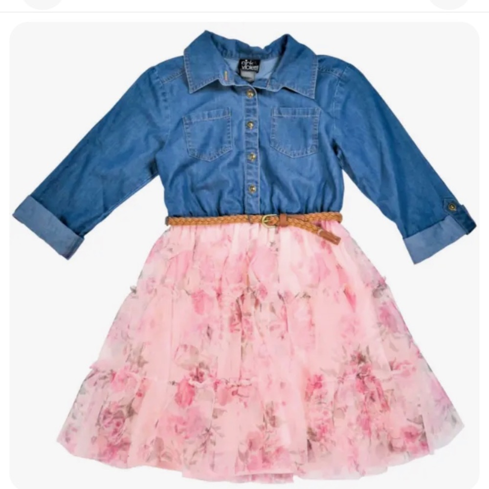 Pink & Violet Denim & Pink Floral 🌸Dress With Belt
